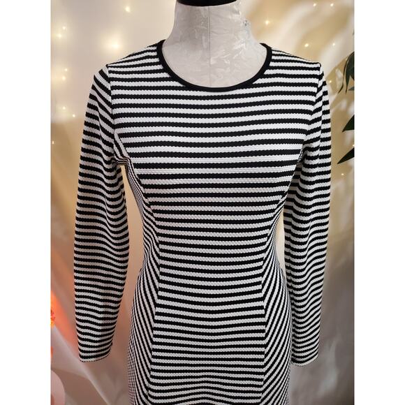 ModCloth Sunny Girl Womens Striped Long Sleeve Sheath Dress Size S Black White - Picture 6 of 11